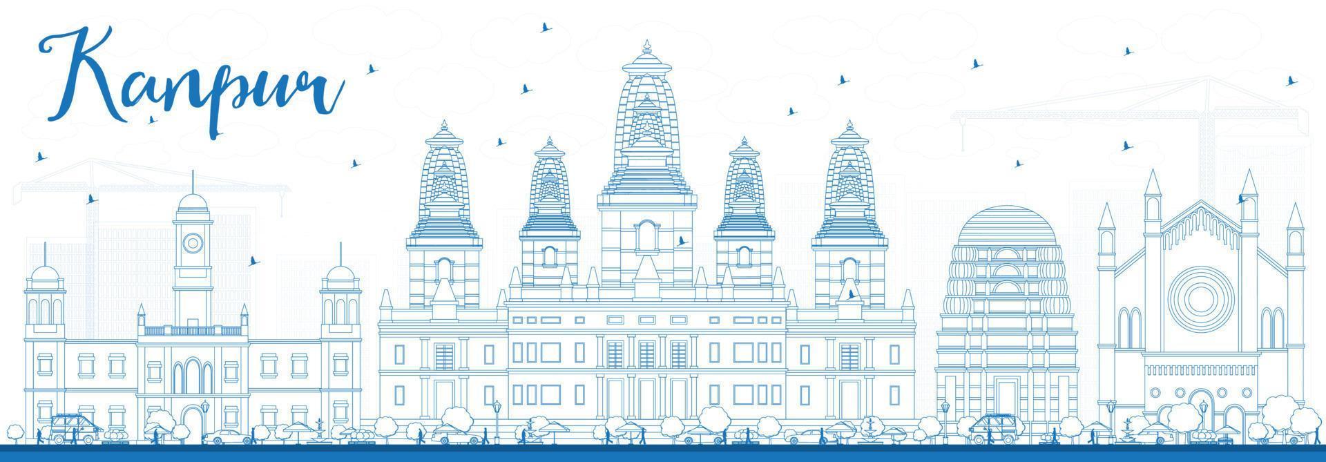 Outline Kanpur Skyline with Blue Buildings. vector