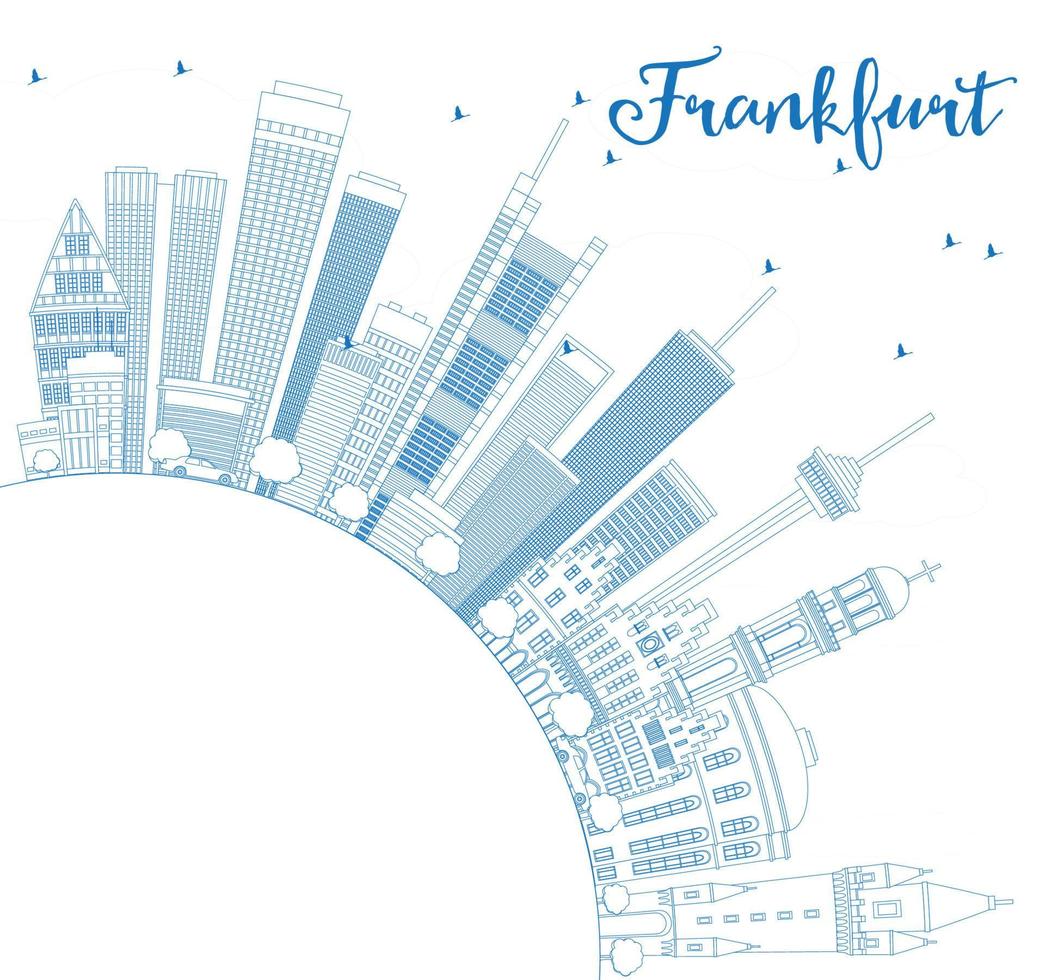 Outline Frankfurt Skyline with Blue Buildings and Copy Space. vector