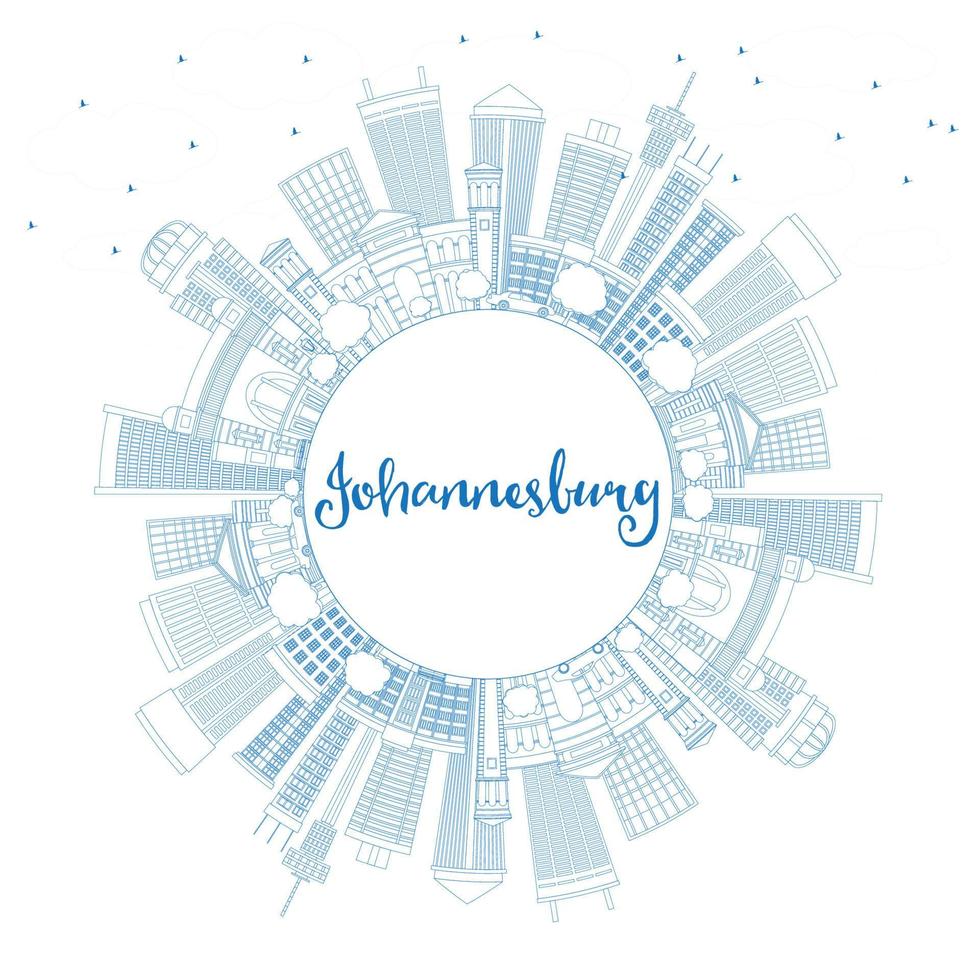 Outline Johannesburg Skyline with Blue Buildings and Copy Space. vector