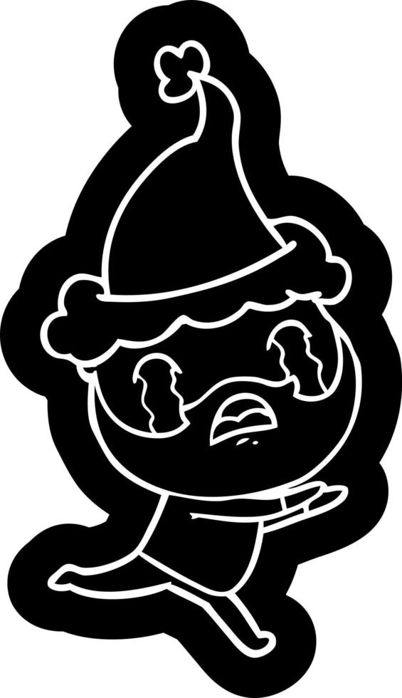 cartoon icon of a bearded man crying wearing santa hat vector