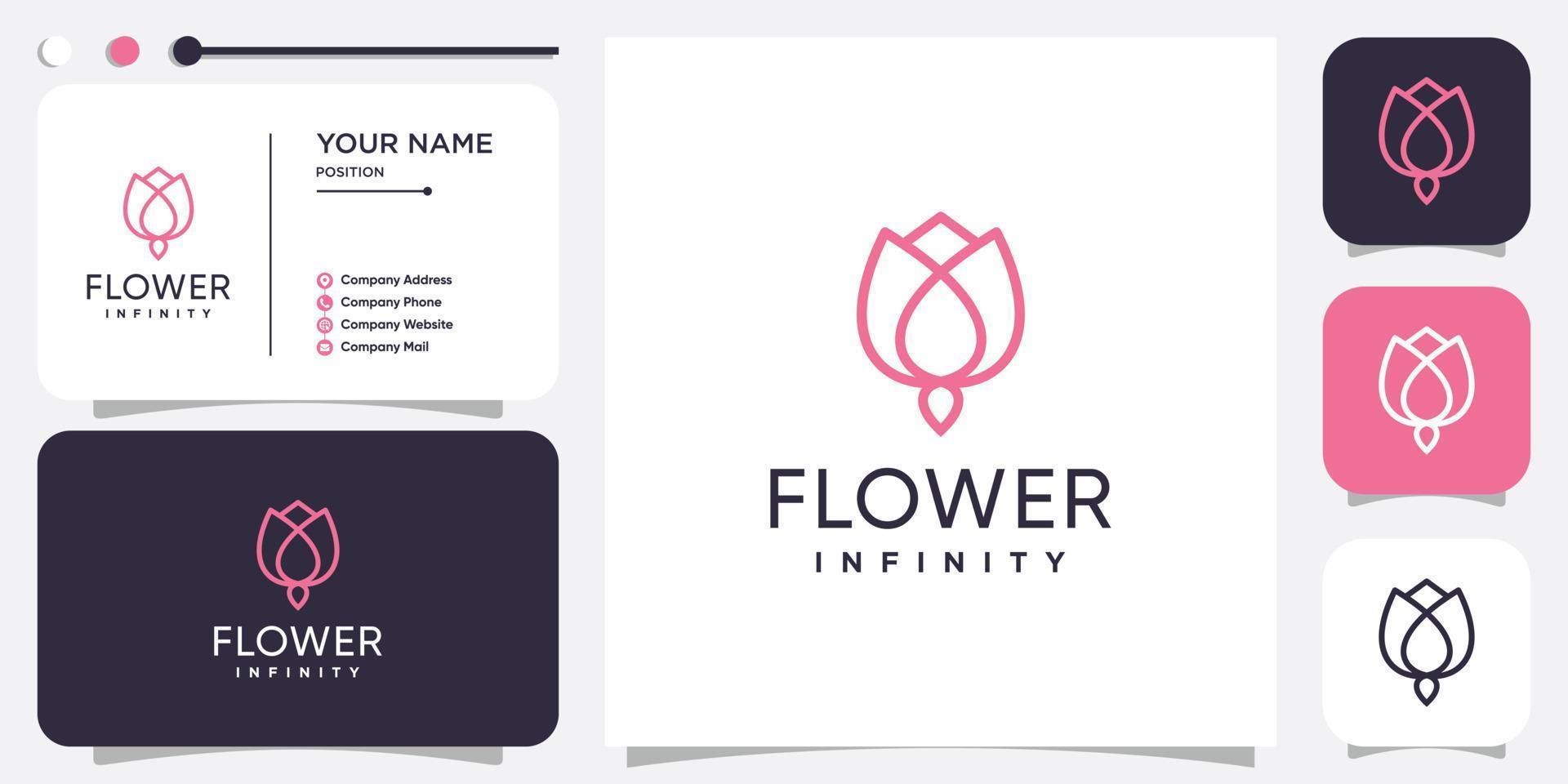 logotipo de flor con concepto de línea infinita vector premium