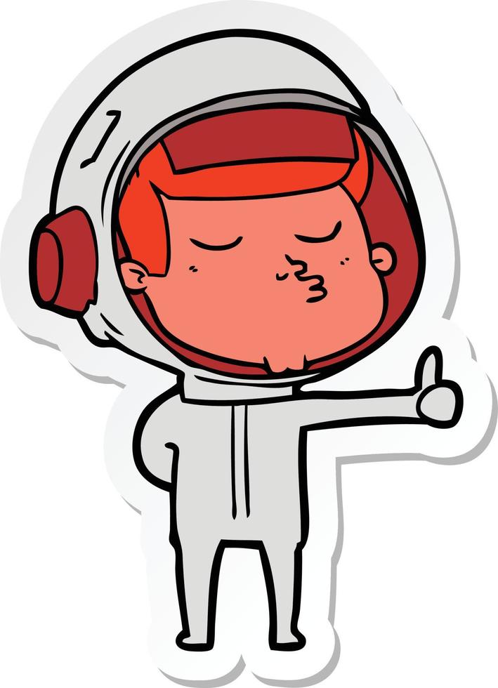 sticker of a cartoon confident astronaut giving thumbs up sign vector