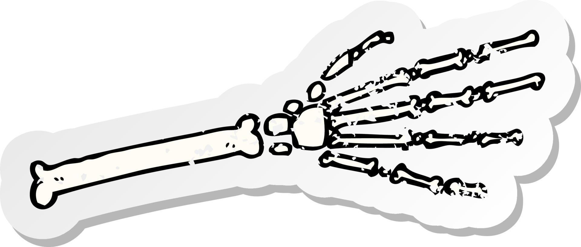 pegatina retro angustiada de una mano de esqueleto de dibujos animados vector