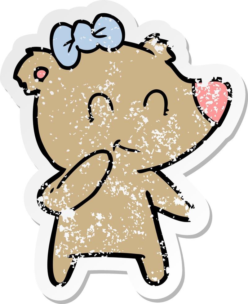 distressed sticker of a female bear cartoon vector