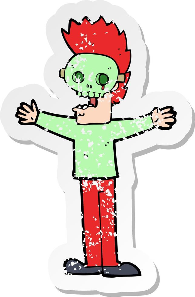 retro distressed sticker of a cartoon man in spooky mask vector