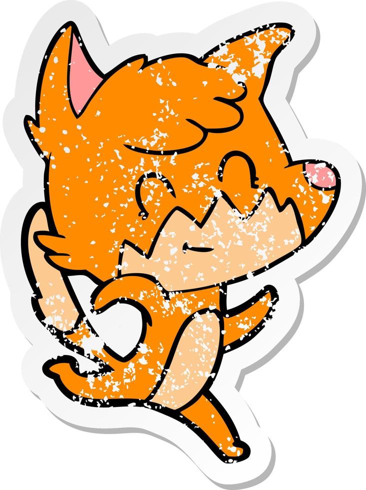 distressed sticker of a cartoon friendly fox vector