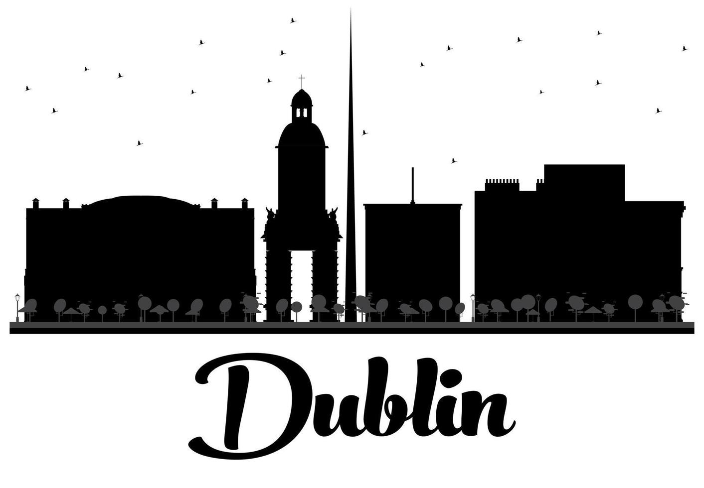 Dublin City skyline black and white silhouette. vector