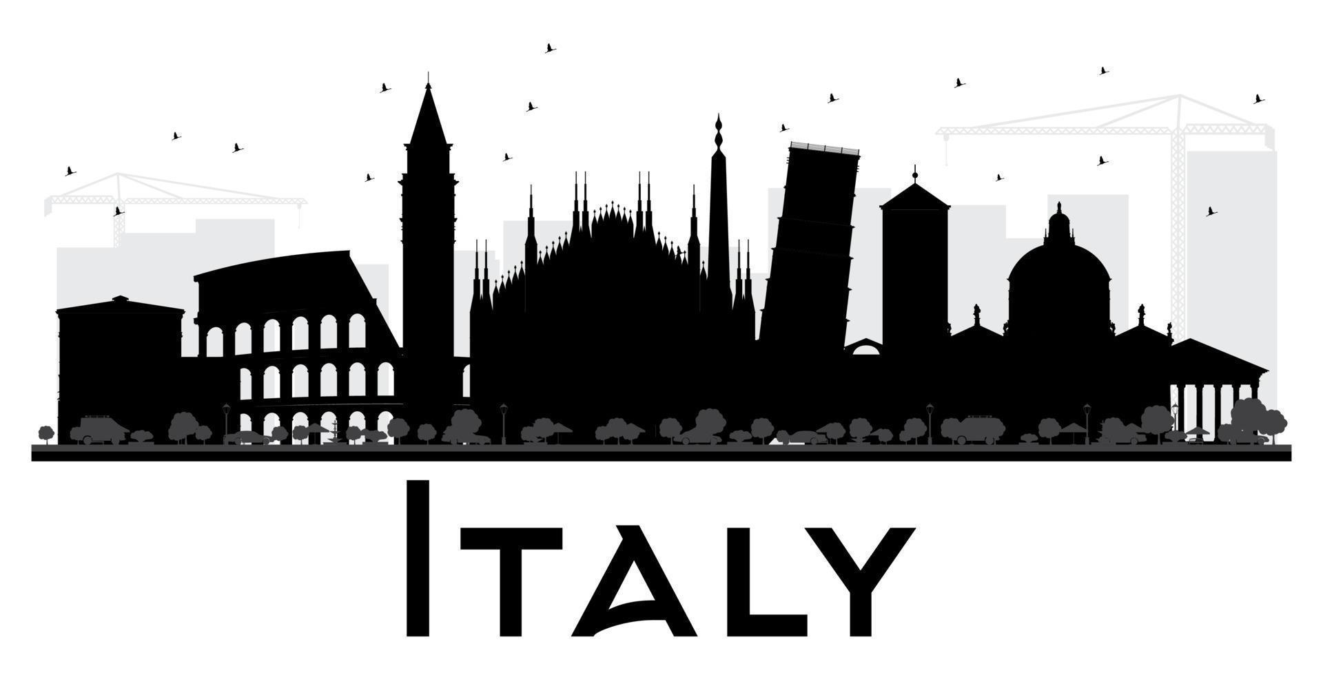 silueta en blanco y negro del horizonte de italia. vector