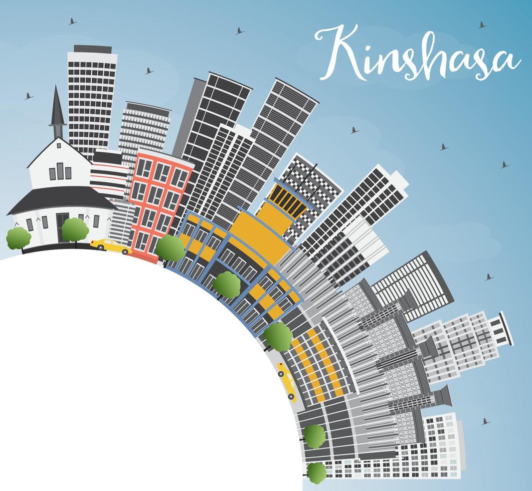 horizonte de kinshasa con edificios grises, cielo azul y espacio para copiar. vector