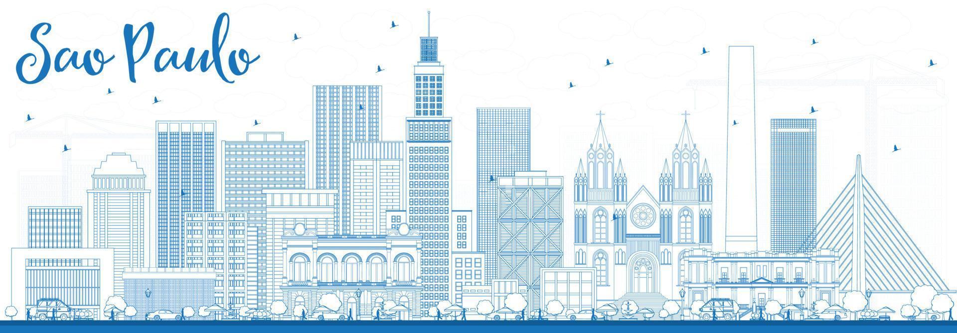 Outline Sao Paulo Skyline with Blue Buildings. vector