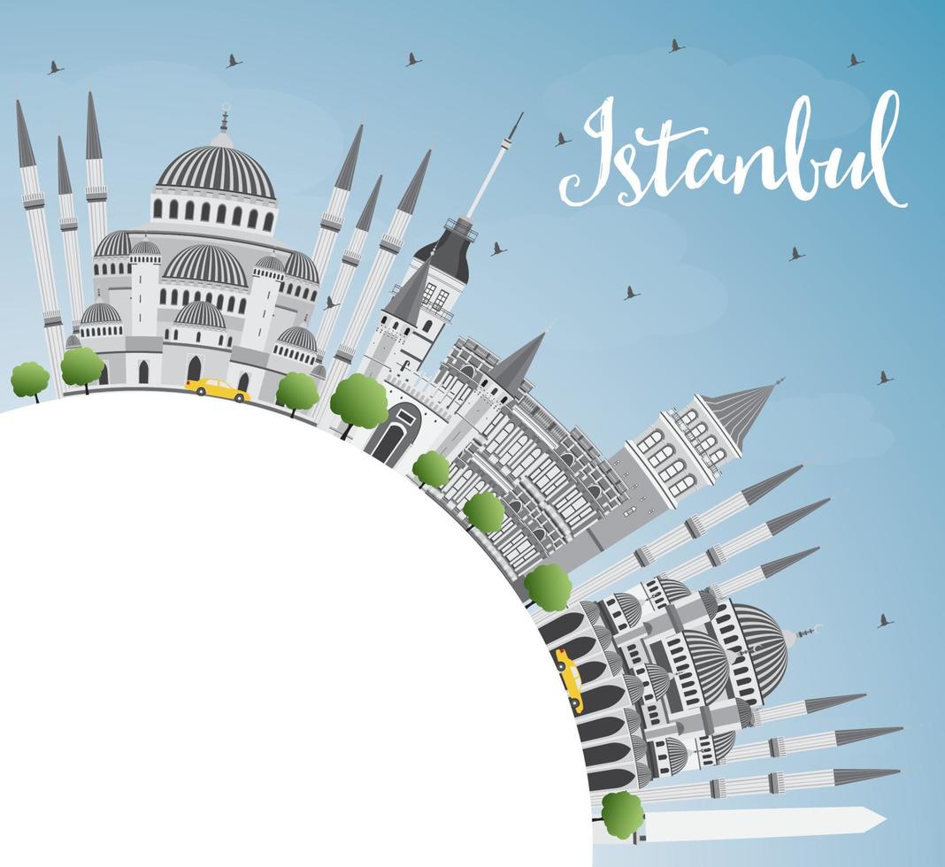 Istanbul Skyline with Gray Landmarks, Blue Sky and Copy Space. vector