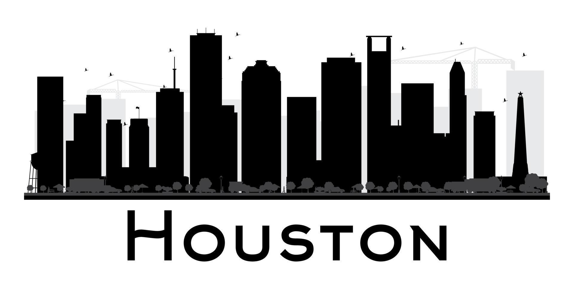 silueta en blanco y negro del horizonte de la ciudad de houston. vector