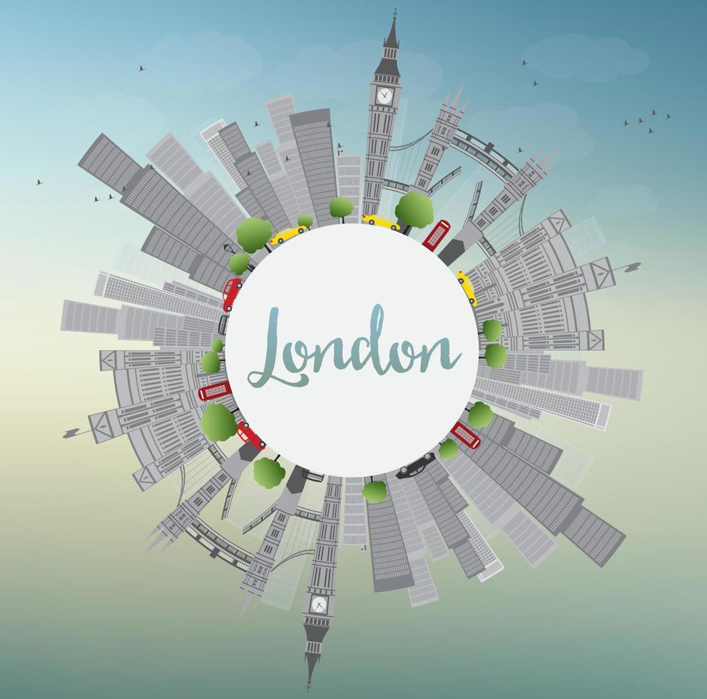 London Skyline with Gray Landmarks and Blue Sky. vector