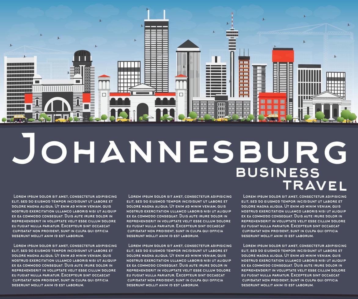 Johannesburg Skyline with Gray Buildings, Blue Sky and Copy Space. vector