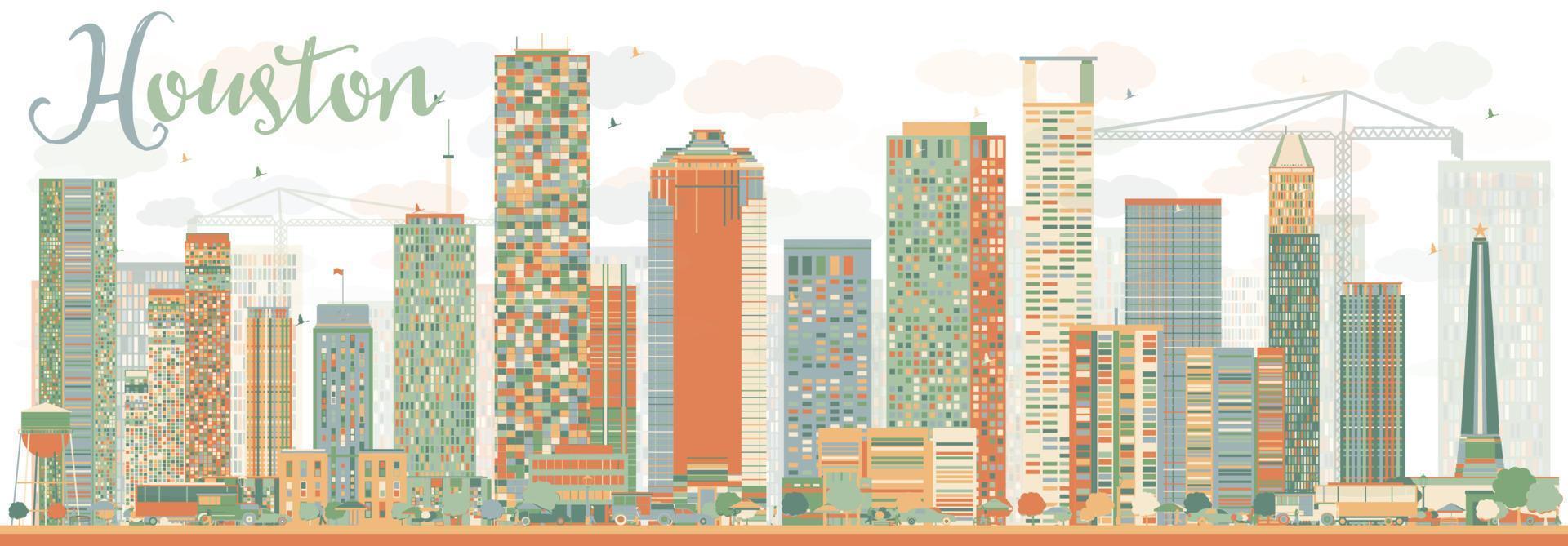 Abstract Houston Skyline with Color Buildings Sky. vector