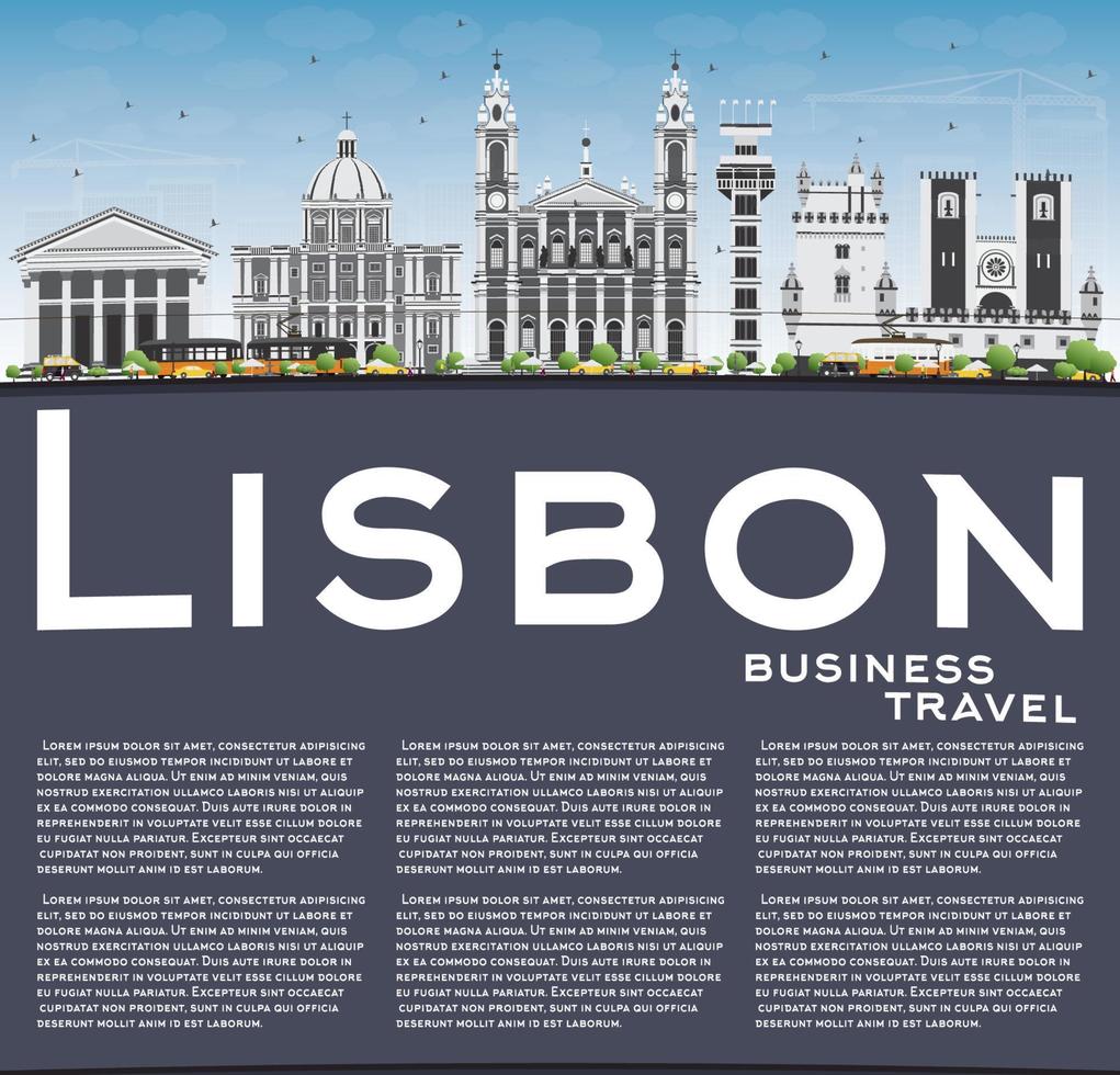 Lisbon Skyline with Gray Buildings, Blue Sky and Copy Space. vector