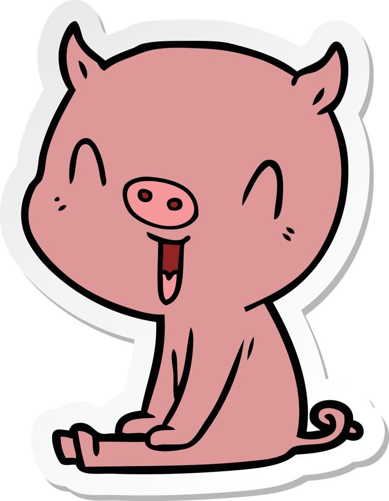 sticker of a happy cartoon pig sitting vector