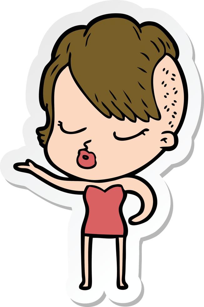 sticker of a cartoon pretty hipster girl vector