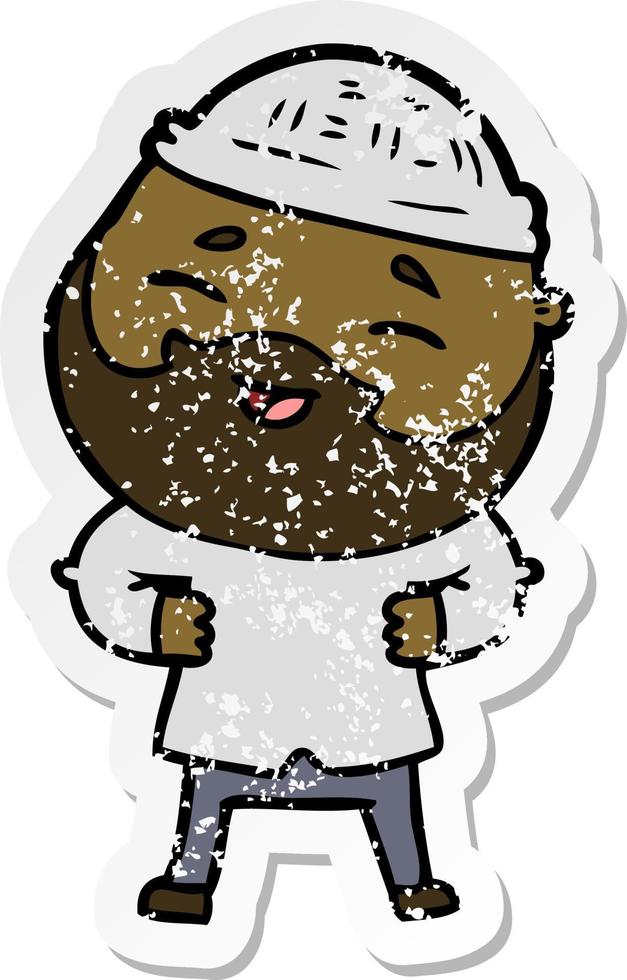 distressed sticker of a cartoon happy bearded man vector