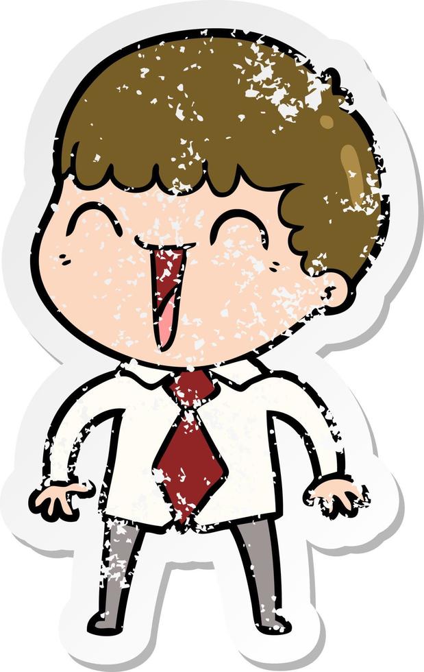 distressed sticker of a cartoon happy man vector