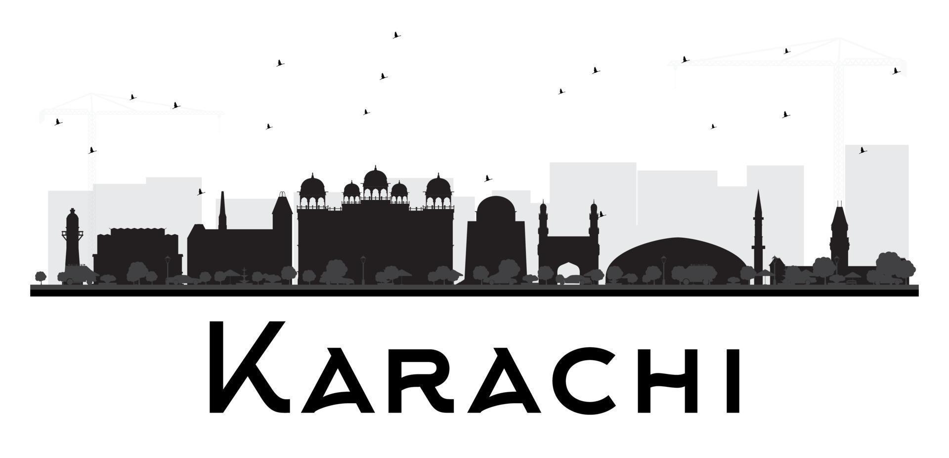Karachi City skyline black and white silhouette. vector