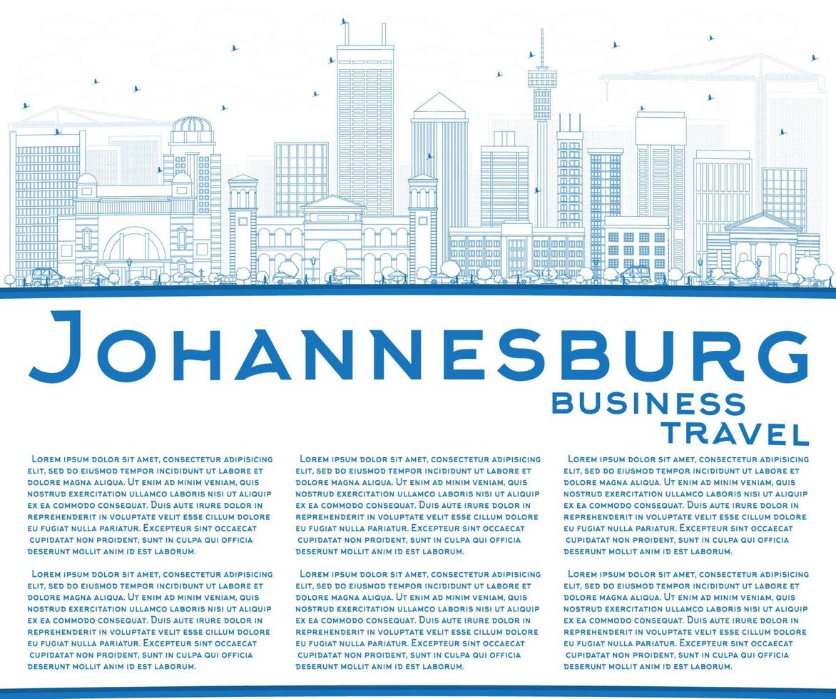 Outline Johannesburg Skyline with Blue Buildings and Copy Space. vector