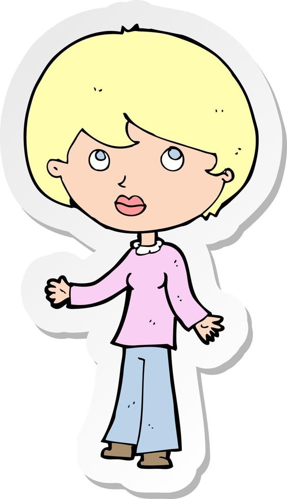 sticker of a cartoon woman thinking vector