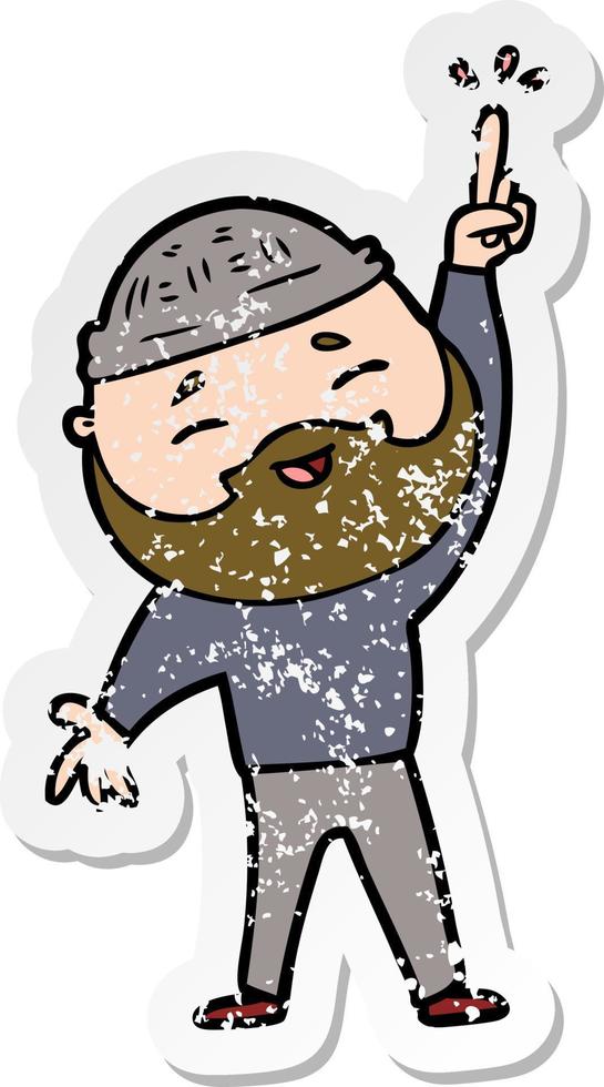 distressed sticker of a cartoon happy bearded man vector