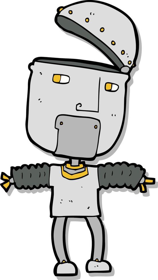 sticker of a funny cartoon robot with open head vector