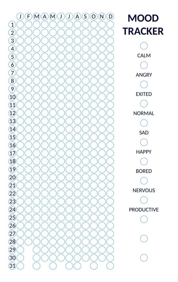 Year in pixels, mood tracker in circles vector
