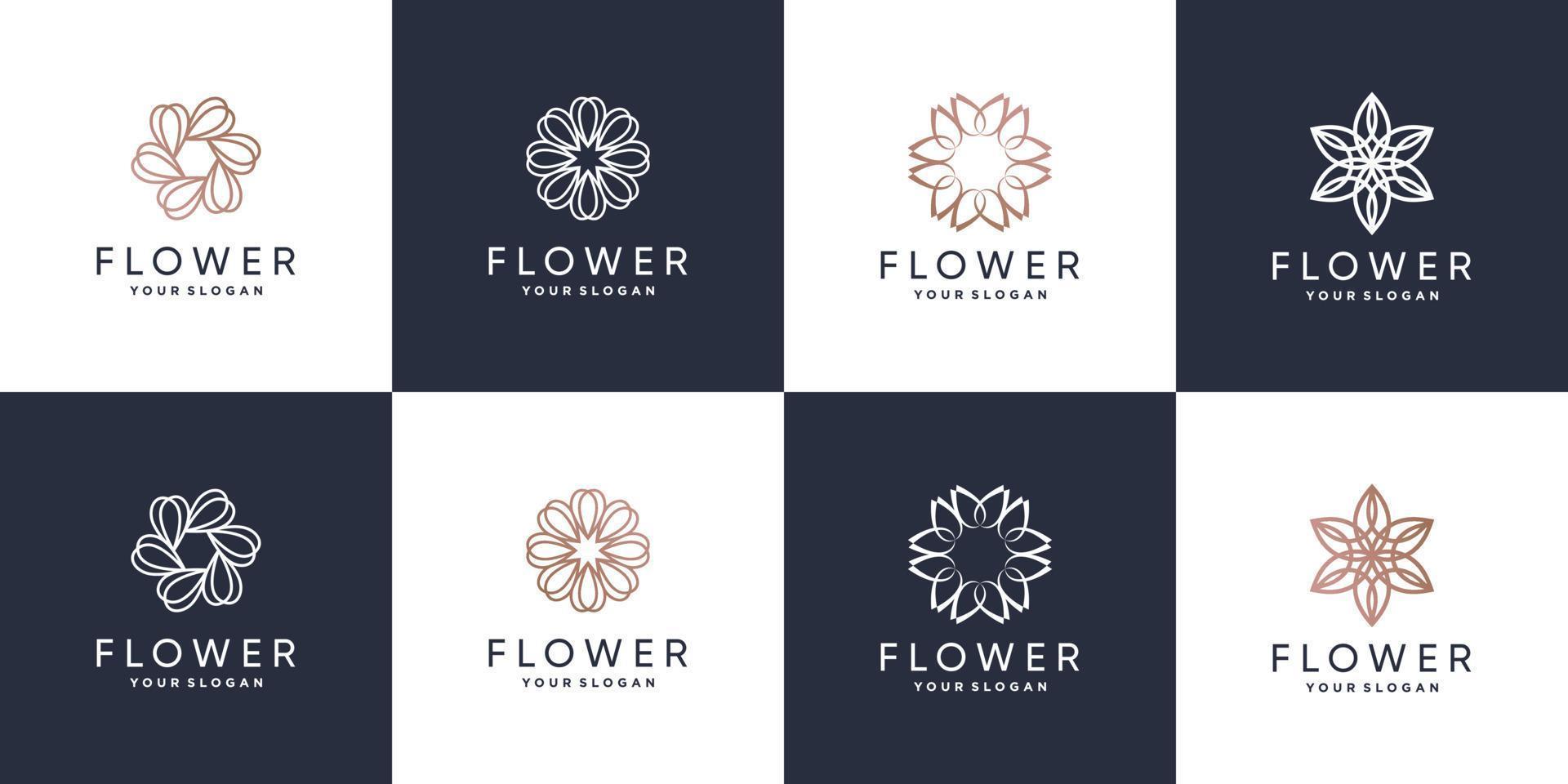 Set bundle flower logo with creative idea Premium Vector