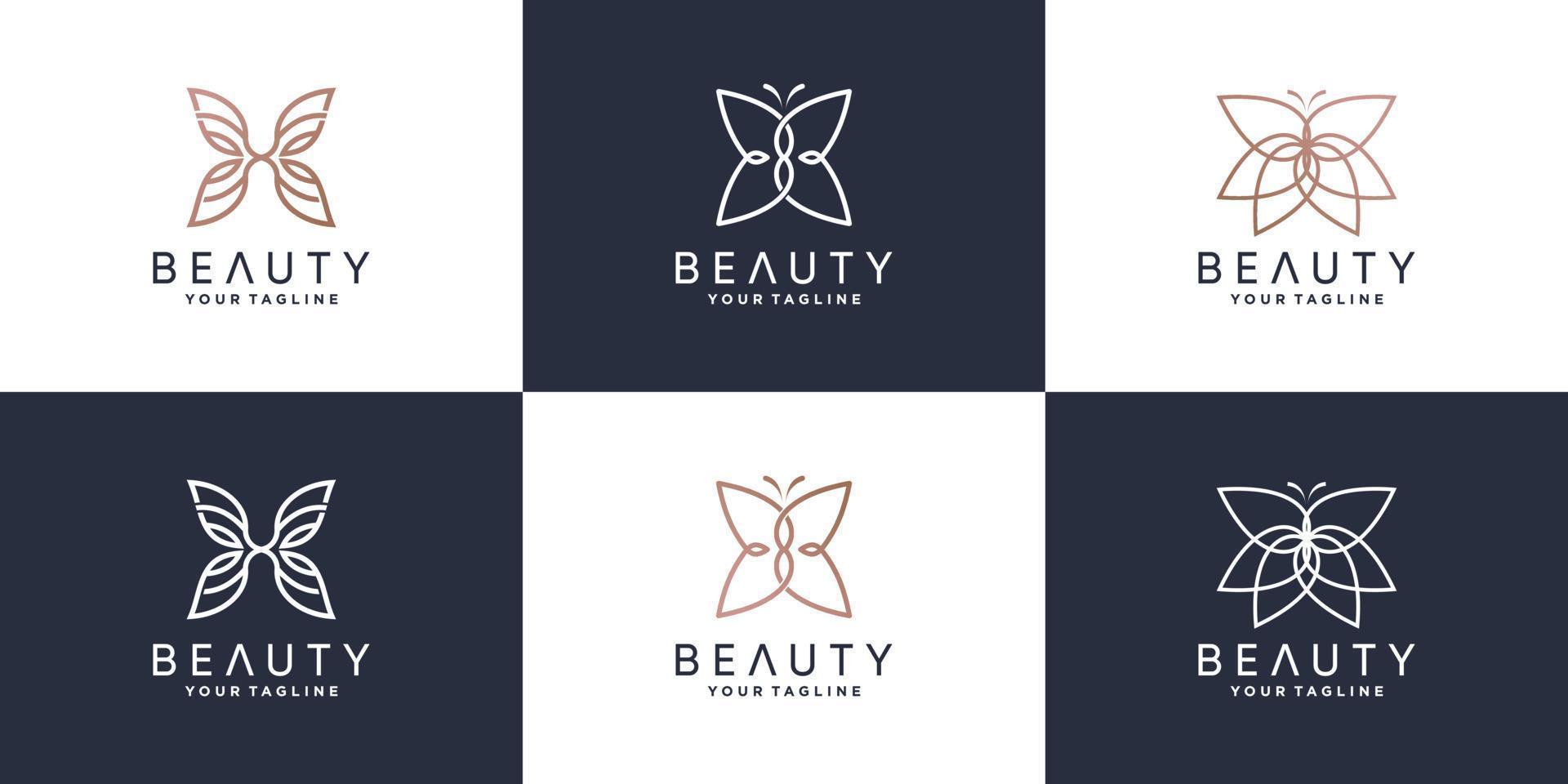 Beauty logo bundle with butterfly concept Premium Vector