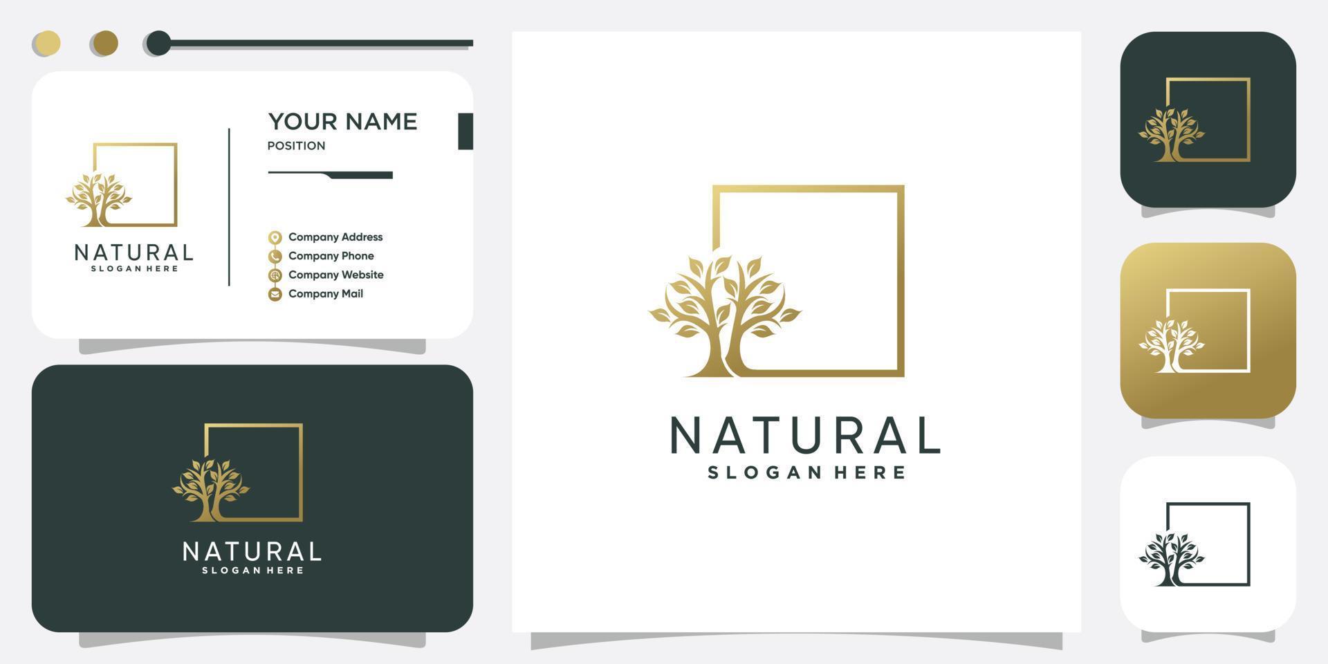 Tree logo with golden abstract concept Premium Vector