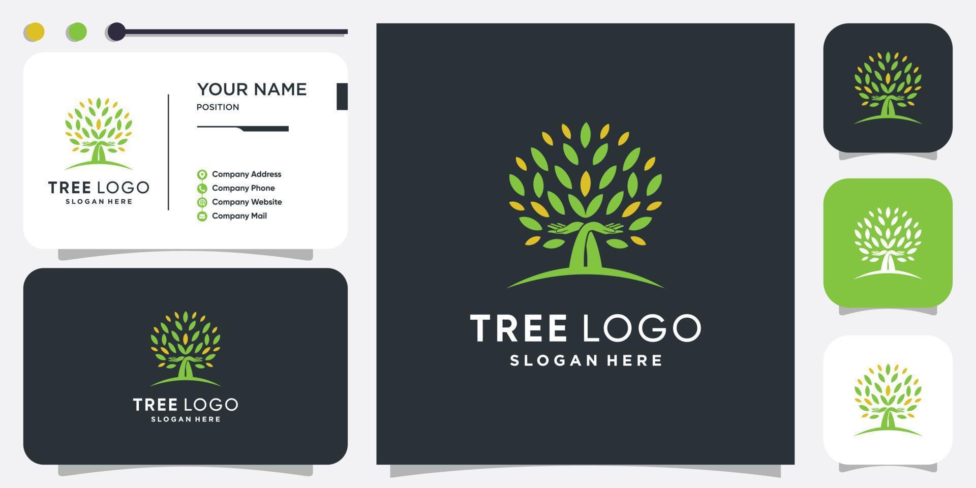 Tree logo with hand care concept Premium Vector