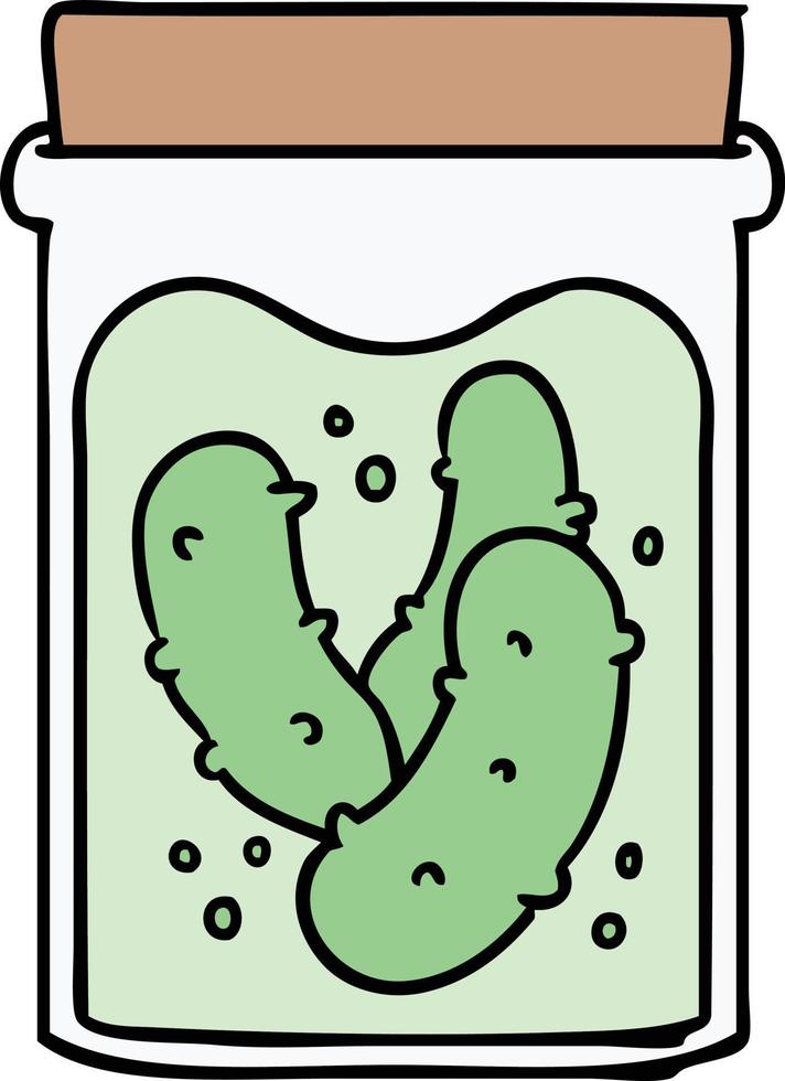 cartoon doodle jar of pickled gherkins vector