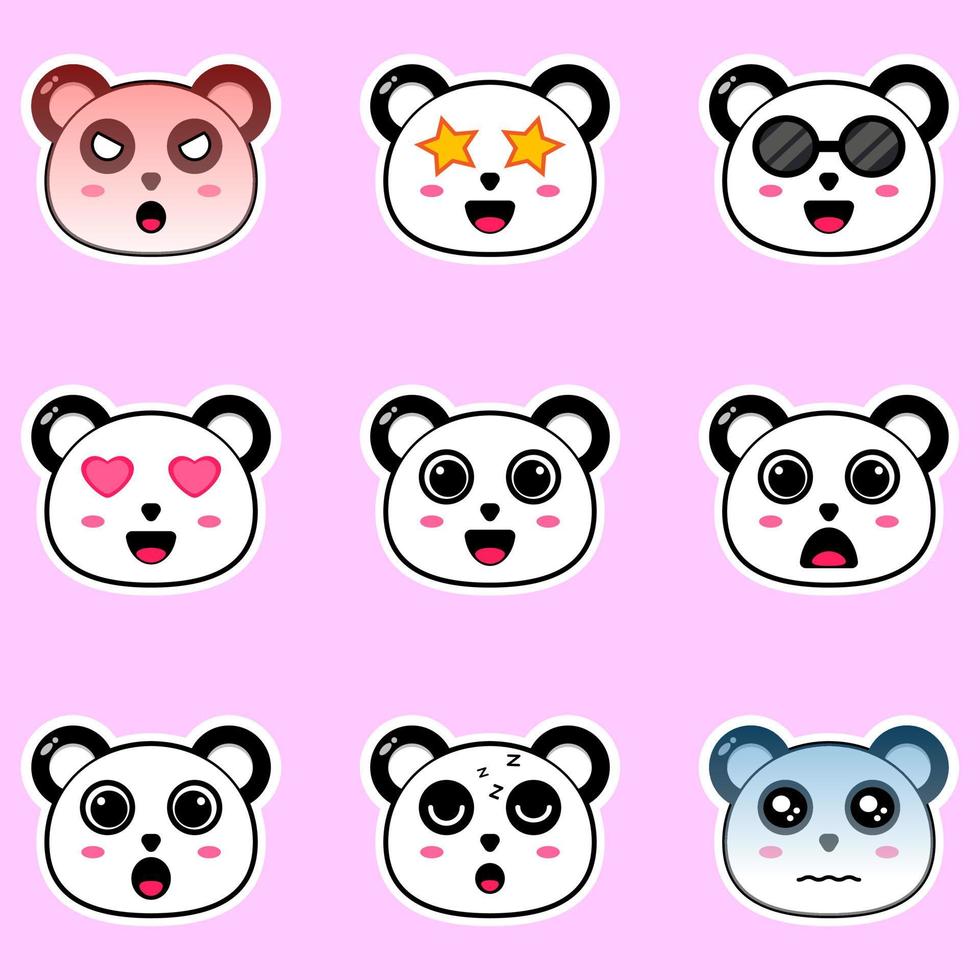 lindo personaje de dibujos animados de panda con diferentes emociones. perfecto para enviar mensajes expresivos en las redes sociales a amigos, familiares y más. vector