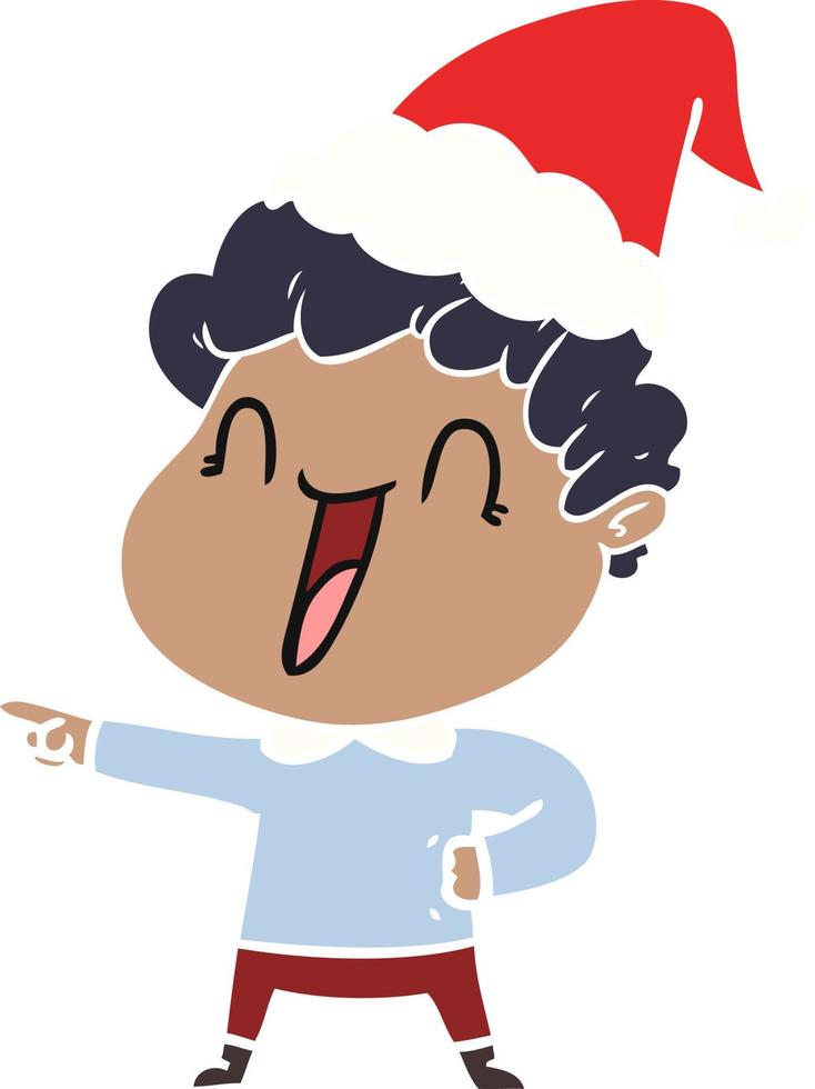 flat color illustration of a happy man wearing santa hat vector