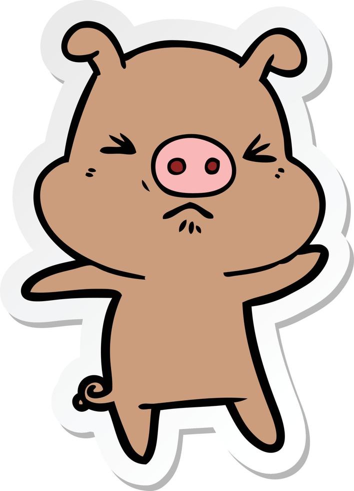 pegatina de un cerdo enojado de dibujos animados vector