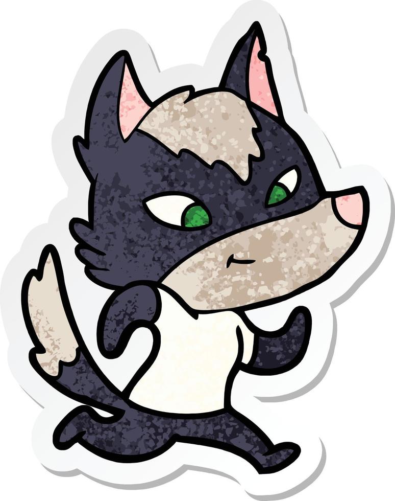 sticker of a friendly cartoon wolf vector