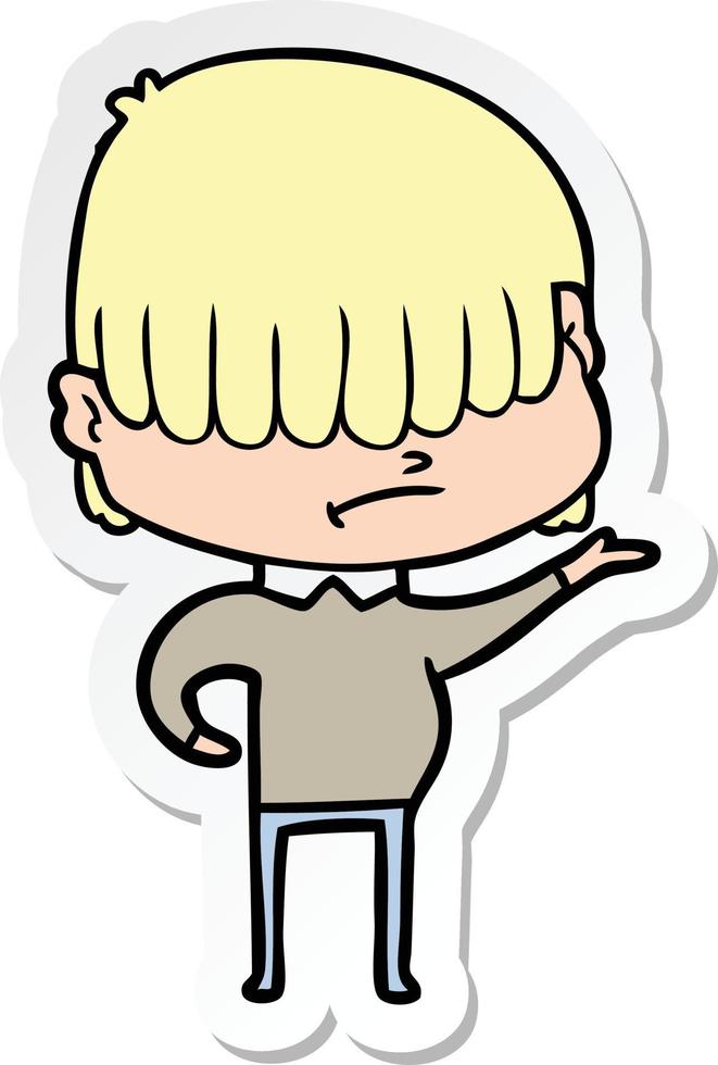 sticker of a cartoon boy with untidy hair vector