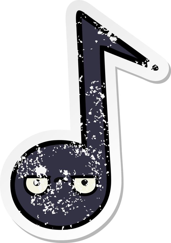 distressed sticker of a cute cartoon musical note vector