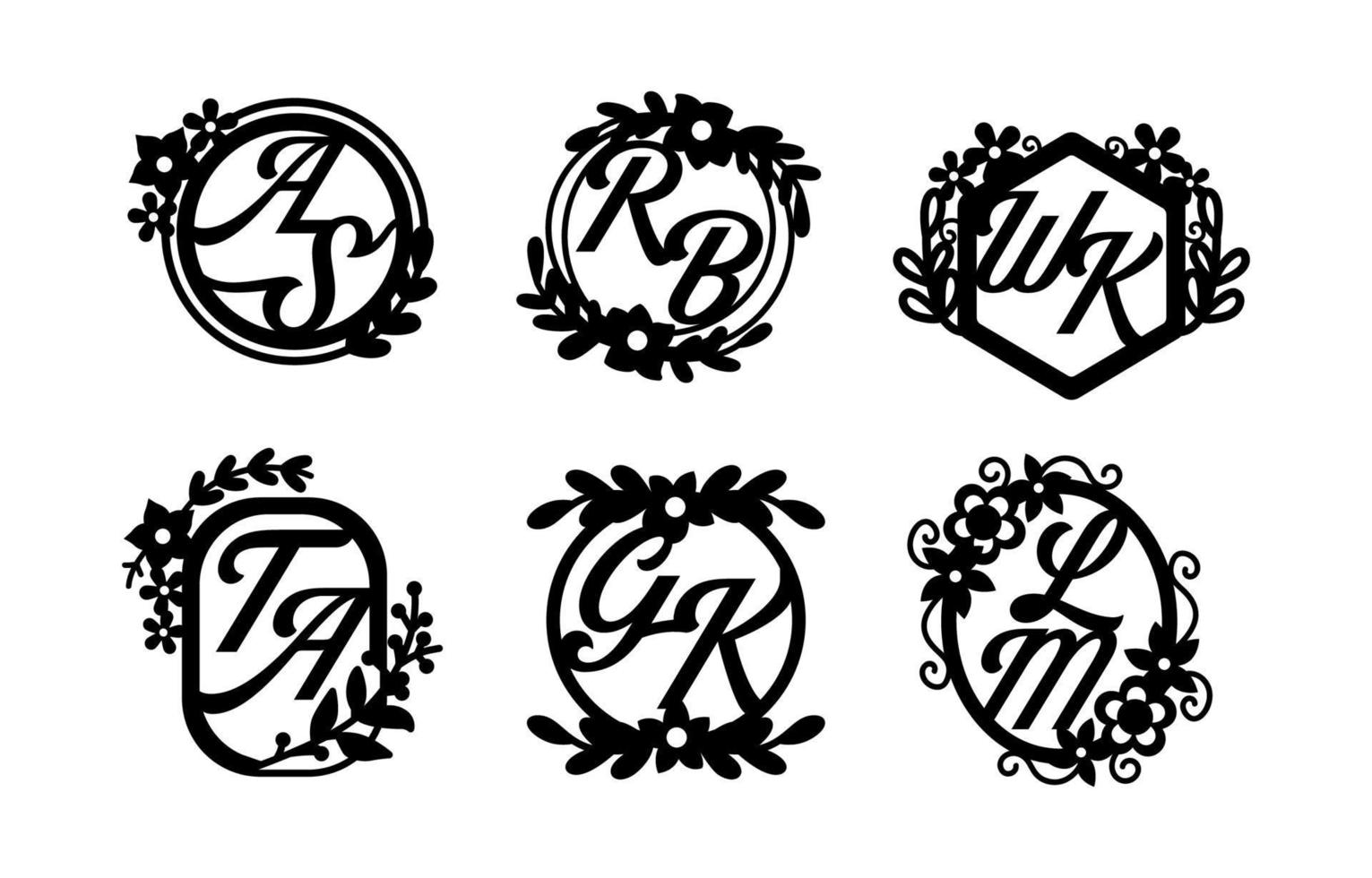 Set of Lasercut Wedding Monogram vector