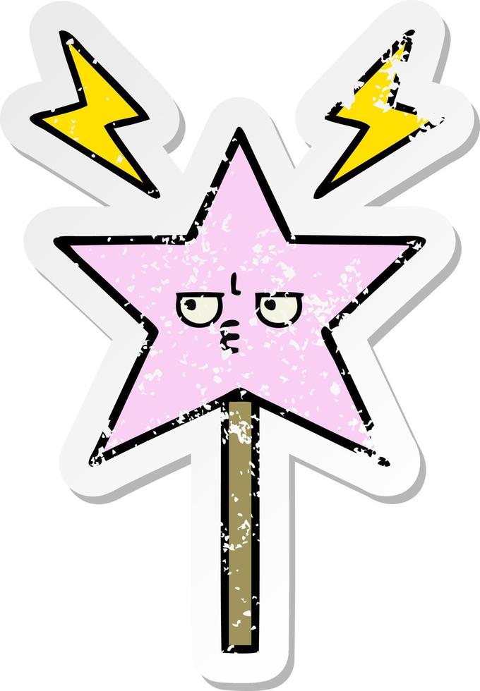 distressed sticker of a cute cartoon magic wand vector