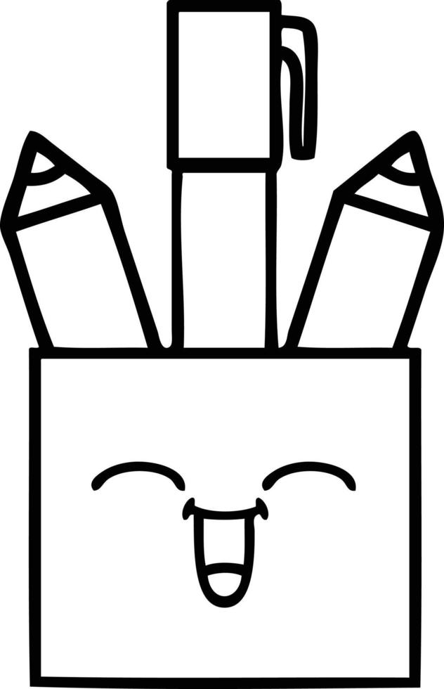 line drawing cartoon pencil pot vector
