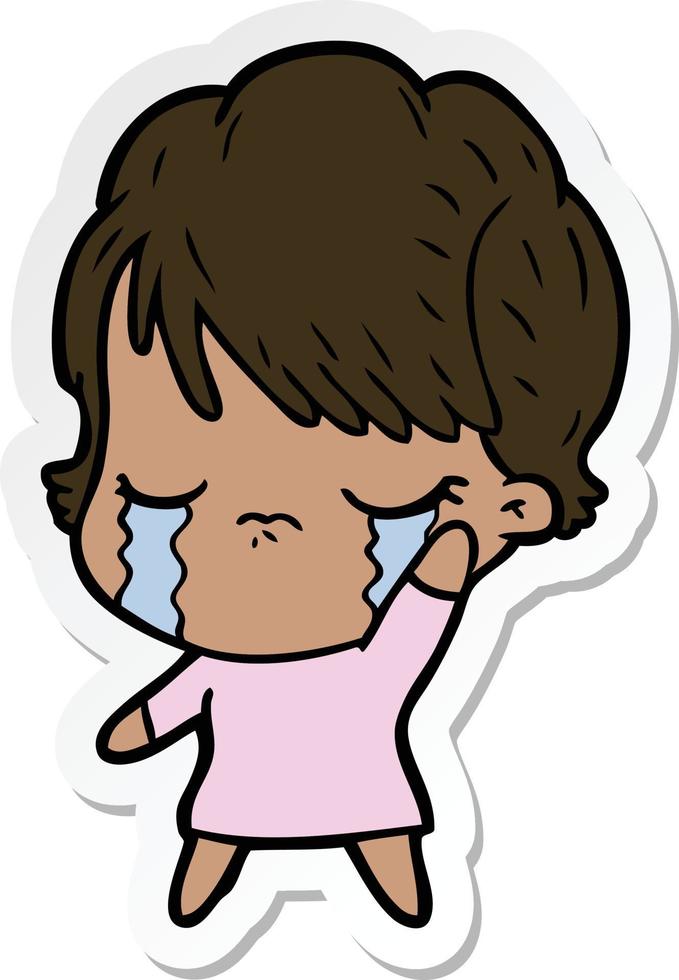 sticker of a cartoon woman crying vector