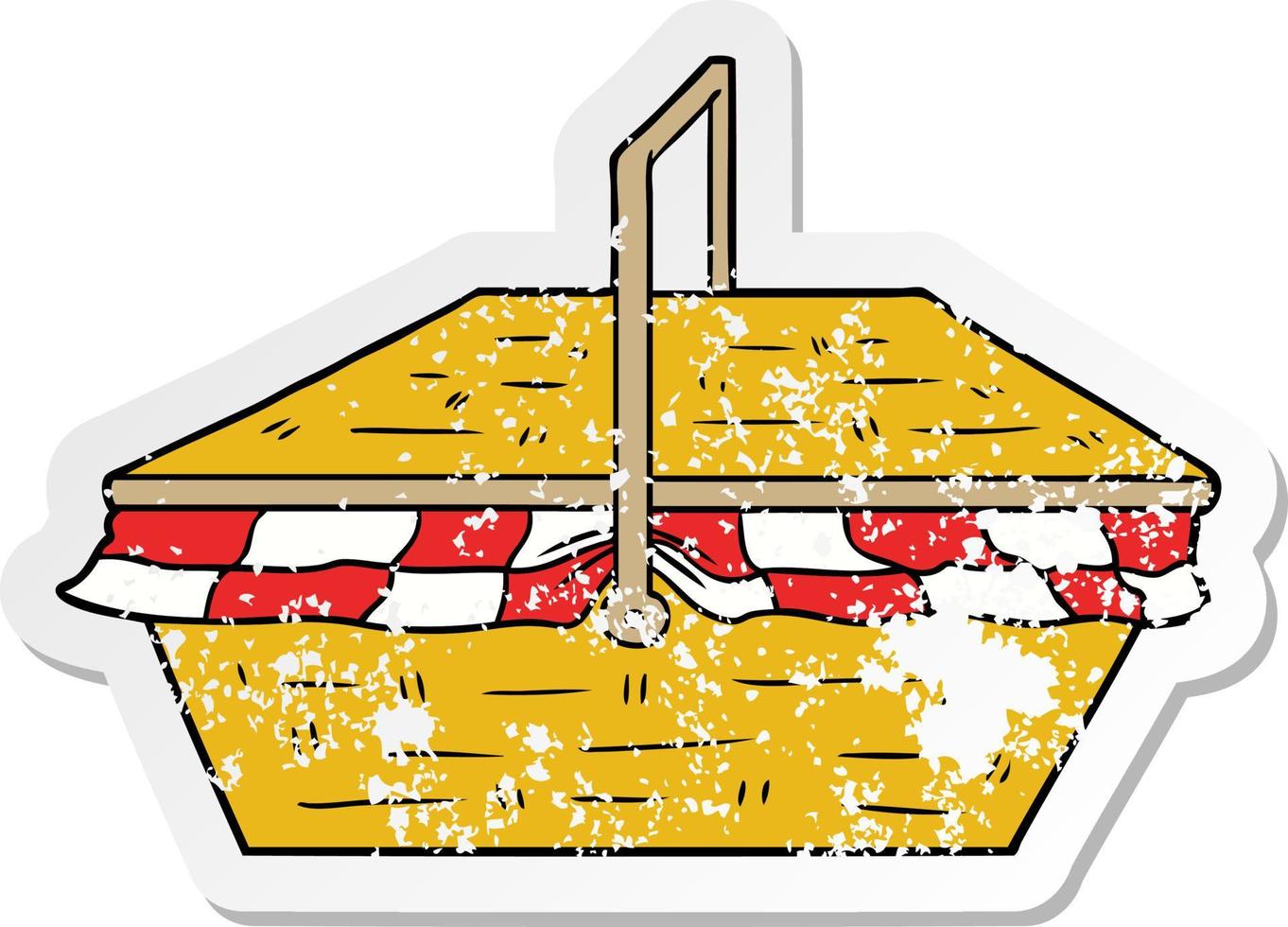 distressed sticker of a cartoon picnic basket vector