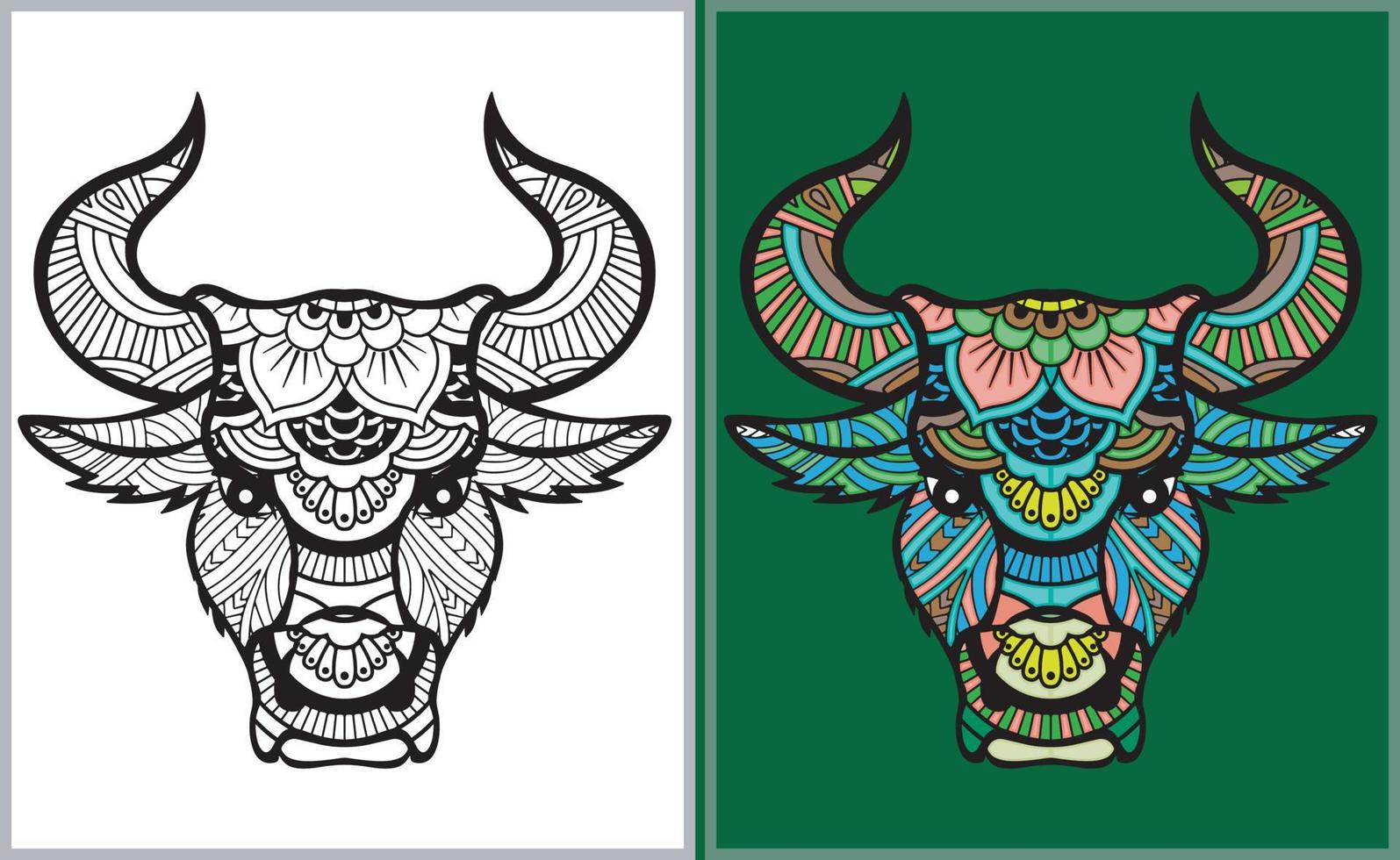 Colorful Bull head doodle arts. Bull coloring page vector