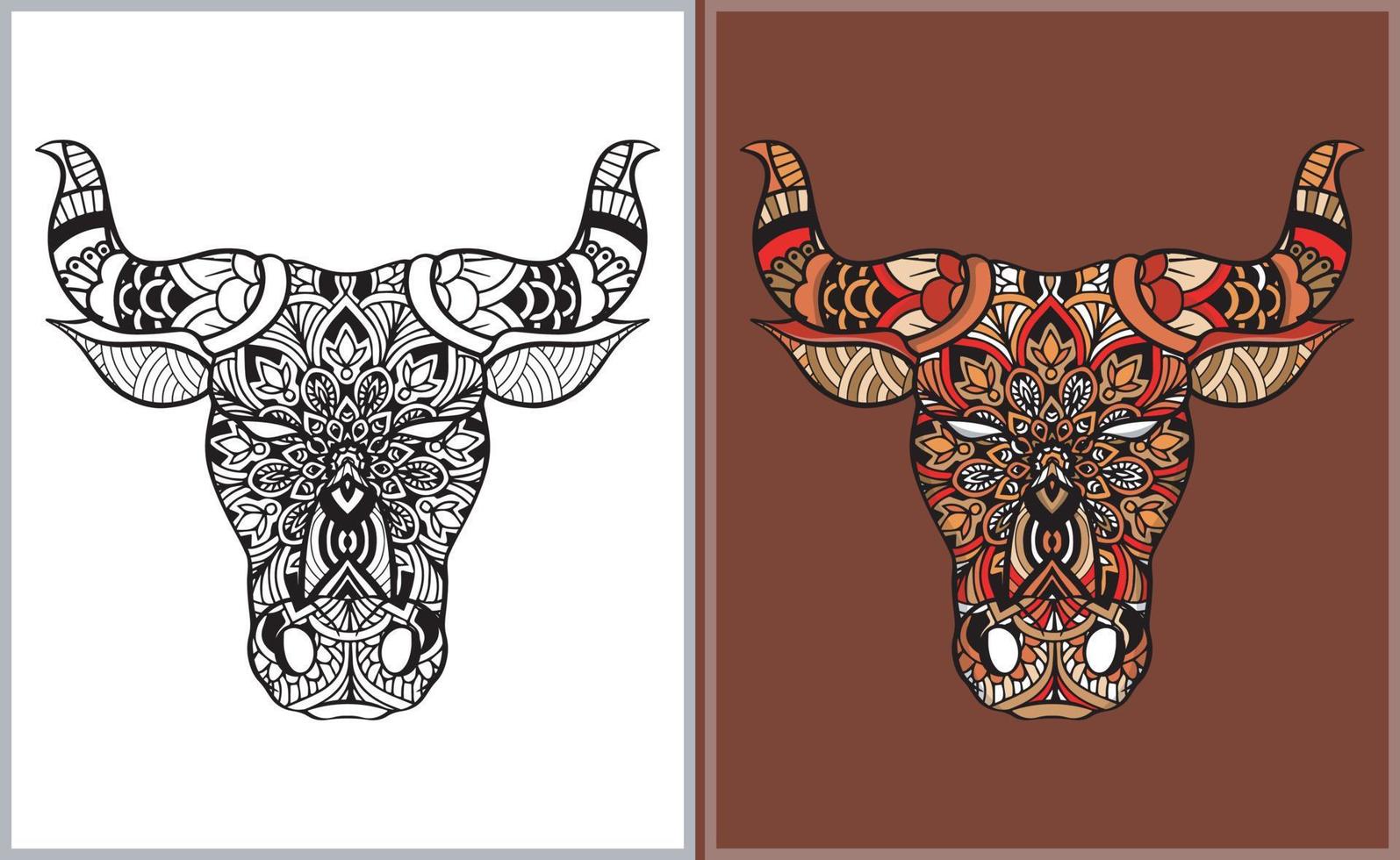 coloridas artes de garabatos de cabeza de toro. toro para colorear vector