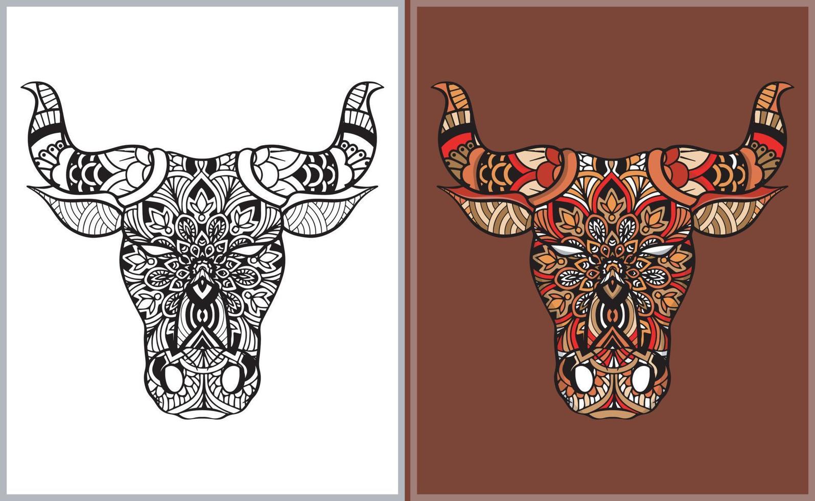 Colorful Bull head doodle arts. Bull coloring page vector