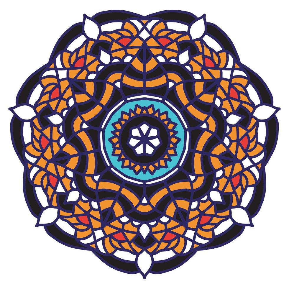 fondo de mandala colorido, adornos redondos decorativos. forma de flor inusual. vector oriental, patrones de terapia antiestrés. elementos de diseño de tejido,